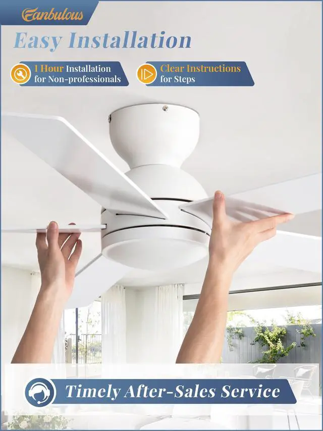 Alt view image 7 of 7 - 42 Inch Small Ceiling Fan no Light, Flush Mount, White 6 Speeds, Quiet Reversible DC Motor, White Ceiling Fan with Remote, Easy Install for Bedroom, Living Room, Indoor