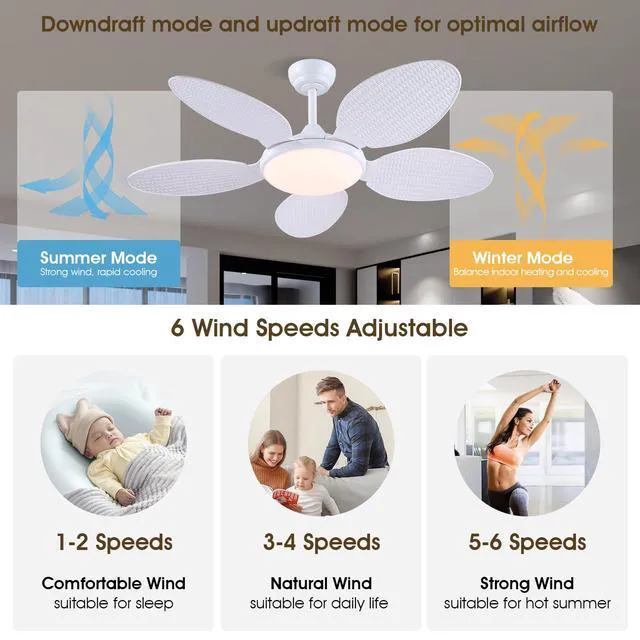 Alt view image 4 of 7 - 48"White Tropical Style Palm Leaf Ceiling Fans with Lights and Remote & APP Supports Remote and APP, 6 Wind Speeds, Reversible, Dimmable 3CCT LED, 35W Quiet DC Motor,Suits for Bedroom Kitchen