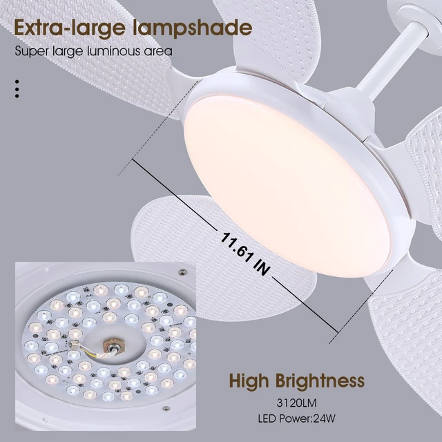 Alt view image 6 of 7 - 48"White Tropical Style Palm Leaf Ceiling Fans with Lights and Remote & APP Supports Remote and APP, 6 Wind Speeds, Reversible, Dimmable 3CCT LED, 35W Quiet DC Motor,Suits for Bedroom Kitchen