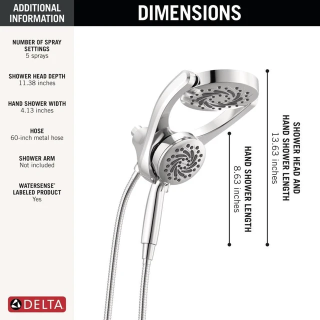 Alt view image 5 of 7 - 5-Setting HydroRain 2-in-1 Dual Shower Head with ProClean Spray, Chrome High Pressure Shower Head with Handheld Spray, 1.75 GPM Flow Rate, Chrome 75419
