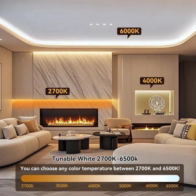 Alt view image 3 of 7 - COB LED Strip Light,CCT Dimmable Strips Light,2700K-6500K,50ft/15m,8mm Wide,CRI90+ 24V LED Strips Kit with Bluetooth APP Control/Music Mode,for Bedroom,Kitchen,DIY Lighting