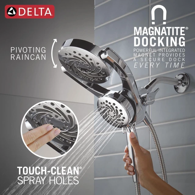 Alt view image 7 of 7 - 5-Setting HydroRain 2-in-1 Dual Shower Head with ProClean Spray, Chrome High Pressure Shower Head with Handheld Spray, 1.75 GPM Flow Rate, Chrome 75419