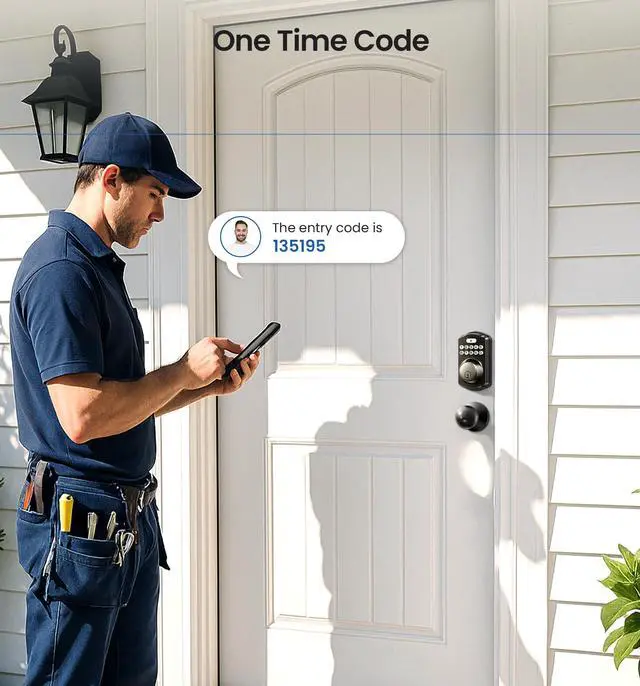 Alt view image 7 of 7 - KS01C Keyless Entry Deadbolt Door Lock with Knobs, Matte Black Electronic Backlit Keypad Handle Set, Auto Lock, Anti-Peep Code, One-time Code, for Front Door, IP54 Waterproof, Easy Install