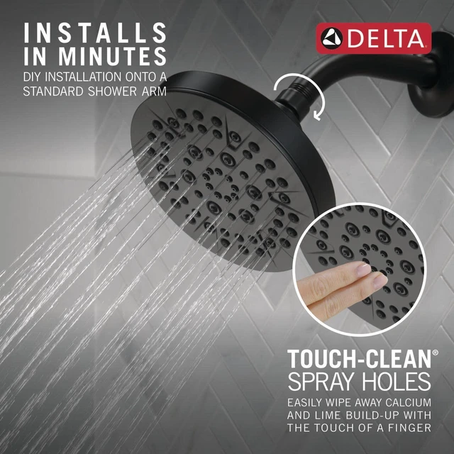 Alt view image 4 of 7 - 6-Setting Matte Black Shower Head with High Pressure Spray, 6 Inch Round Shower Head, Showerheads, 1.75 GPM Flow Rate, Matte Black 52535-BL