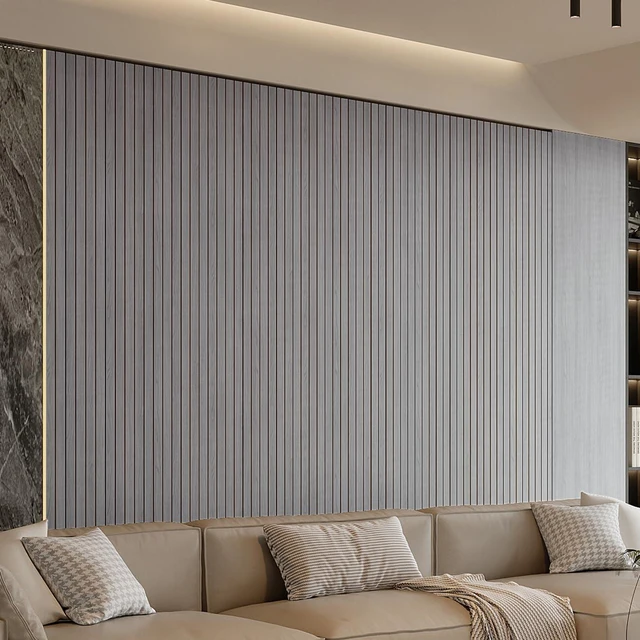 Alt view image 2 of 7 - Peel and Stick PVC Slat Wall Panel 236"x15.75" Self-Adhesive Thick Faux Grey Wood Grain Wallpaper Panel 3D Soundproof Wall Panels for Walls & Ceilings