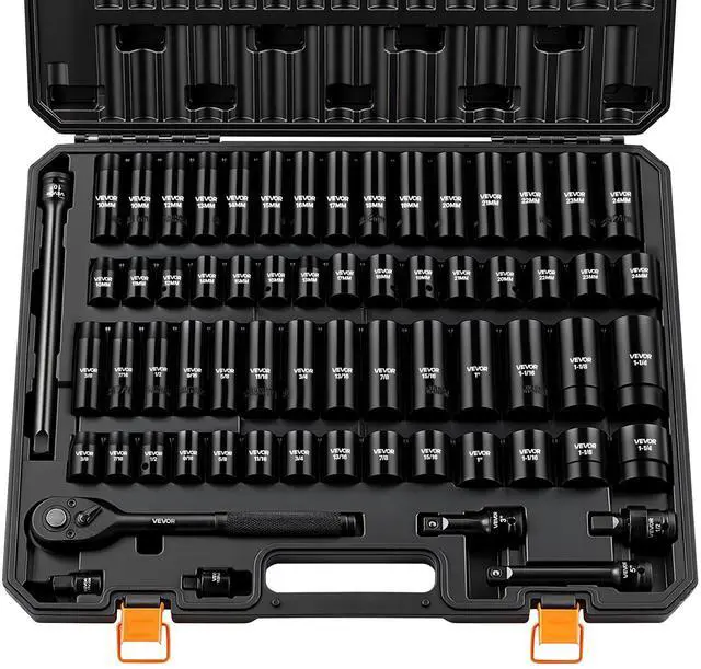 Main image of 1/2" Drive Impact Socket Set, 65 Piece Socket Set SAE 3/8" to 1-1/4" and Metric 10-24mm, 6 Point Cr-V Alloy Steel for Auto Repair, Rugged Construction, Easy-to-Read Size Markings, Storage Case