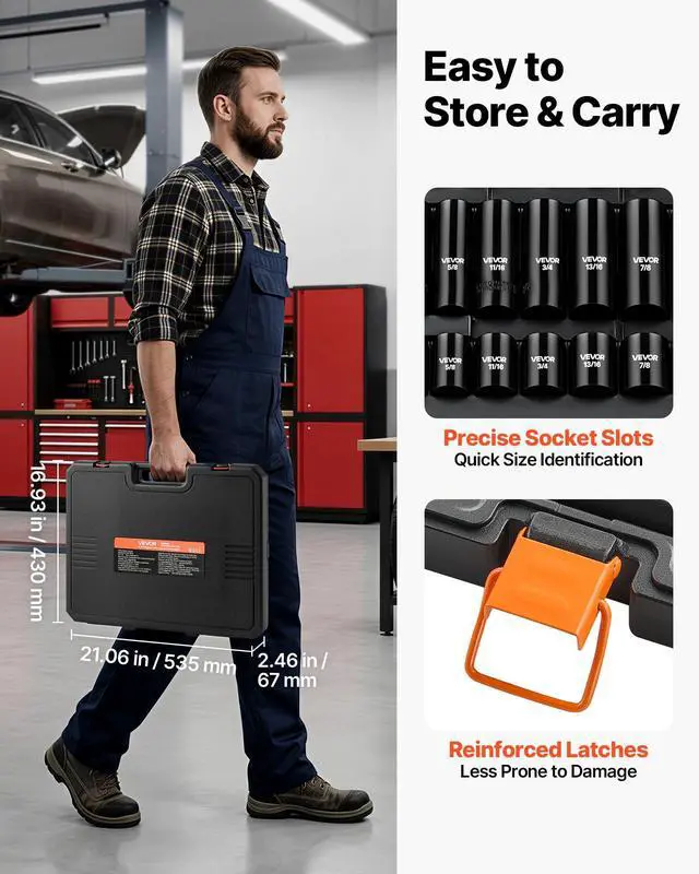 Alt view image 7 of 7 - 1/2" Drive Impact Socket Set, 65 Piece Socket Set SAE 3/8" to 1-1/4" and Metric 10-24mm, 6 Point Cr-V Alloy Steel for Auto Repair, Rugged Construction, Easy-to-Read Size Markings, Storage Case