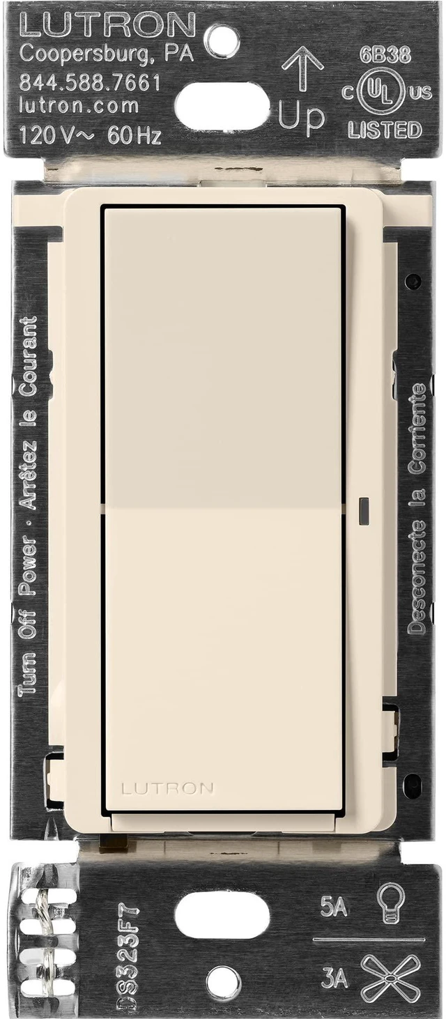 Main image of Caseta Claro Smart Switch for Lighting and Fans (Smart Hub Required) For Caseta systems, smart switch for any bulbs, 5 amp, single-pole/3-way, neutral required, DVRF-5NS-LA, Light Almond