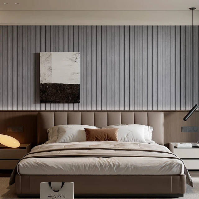 Alt view image 4 of 7 - Peel and Stick PVC Slat Wall Panel 236"x15.75" Self-Adhesive Thick Faux Grey Wood Grain Wallpaper Panel 3D Soundproof Wall Panels for Walls & Ceilings