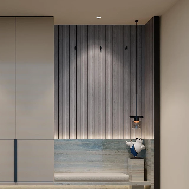 Alt view image 5 of 7 - Peel and Stick PVC Slat Wall Panel 236"x15.75" Self-Adhesive Thick Faux Grey Wood Grain Wallpaper Panel 3D Soundproof Wall Panels for Walls & Ceilings