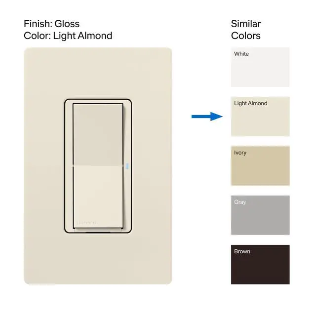 Alt view image 2 of 7 - Caseta Claro Smart Switch for Lighting and Fans (Smart Hub Required) For Caseta systems, smart switch for any bulbs, 5 amp, single-pole/3-way, neutral required, DVRF-5NS-LA, Light Almond