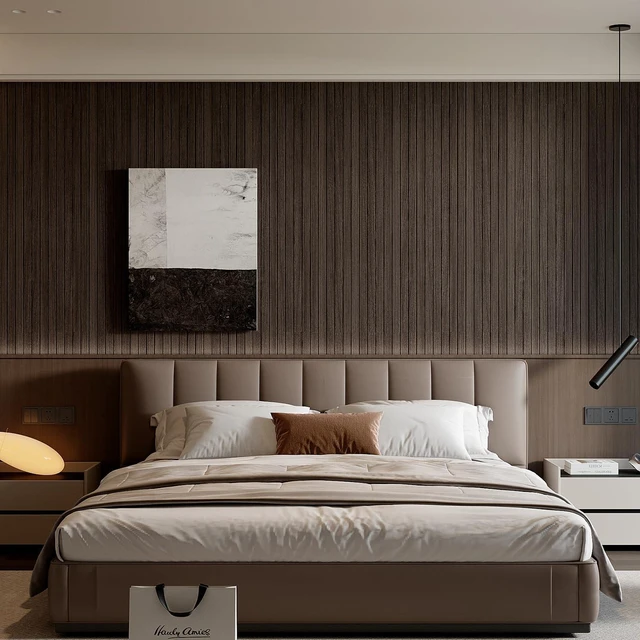 Alt view image 4 of 7 - Peel and Stick PVC Slat Wall Panel 236"x15.75" Self-Adhesive Thick Faux Smoked Wood Grain Wallpaper Panel 3D Soundproof Wall Panels for Walls & Ceilings