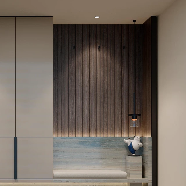 Alt view image 5 of 7 - Peel and Stick PVC Slat Wall Panel 236"x15.75" Self-Adhesive Thick Faux Smoked Wood Grain Wallpaper Panel 3D Soundproof Wall Panels for Walls & Ceilings