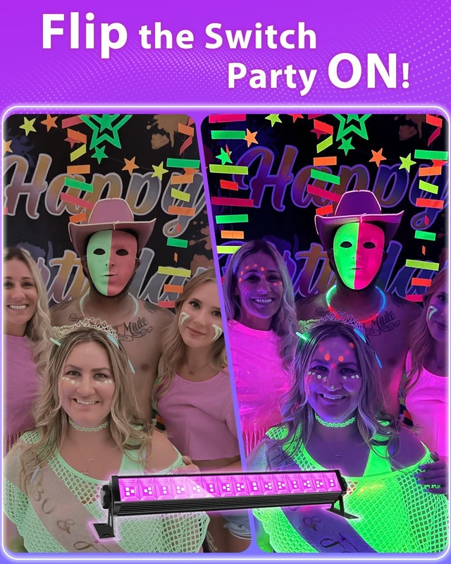 Alt view image 3 of 7 - 42W LED Black Light Bar for Halloween, Glow in the Dark Party, 10 Pack Blacklight Flood Light with Plug+Switch+5.9ft Cord, Light Up 24x24ft, Fluorescentn Poster, Bedroom, Game Room, Body Paint