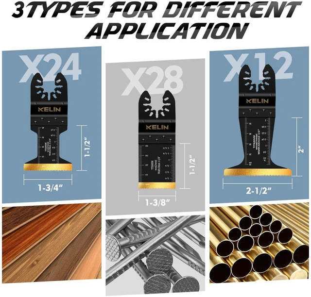 Alt view image 3 of 6 - 64pcs Titanium Oscillating Tool Blades, Universal Multitool Blades Oscillating Saw Blade for Hard Wood, Metal,Nails, Laminate Flooring, Multi Tool Blades Kits for Dewalt Bosch Milwaukee Ryobi