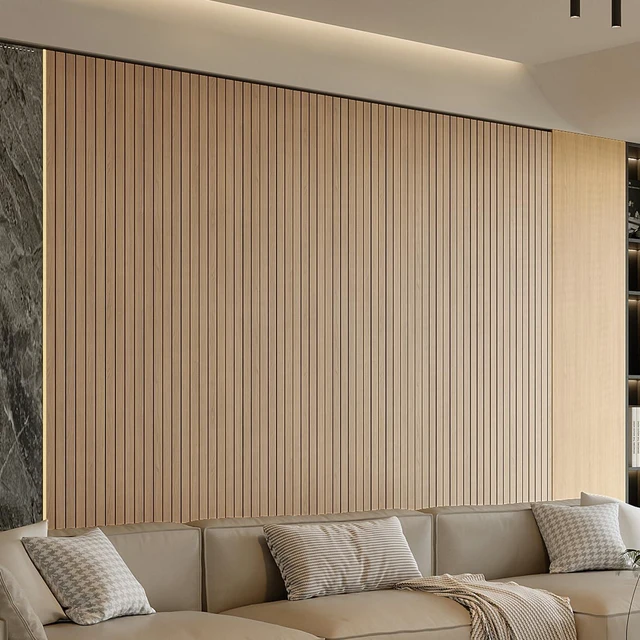 Alt view image 2 of 7 - Peel and Stick PVC Slat Wall Panel 236"x15.75" Self-Adhesive Thick Faux Oak Wood Grain Wallpaper Panel 3D Soundproof Wall Panels for Walls & Ceilings