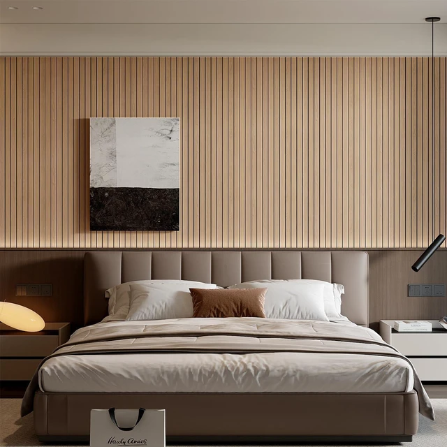Alt view image 4 of 7 - Peel and Stick PVC Slat Wall Panel 236"x15.75" Self-Adhesive Thick Faux Oak Wood Grain Wallpaper Panel 3D Soundproof Wall Panels for Walls & Ceilings