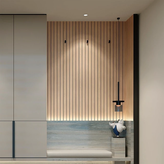 Alt view image 5 of 7 - Peel and Stick PVC Slat Wall Panel 236"x15.75" Self-Adhesive Thick Faux Oak Wood Grain Wallpaper Panel 3D Soundproof Wall Panels for Walls & Ceilings