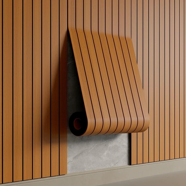 Main image of Peel and Stick PVC Slat Wall Panel 236"x15.75" Self-Adhesive Thick Faux Walnut Wood Grain Wallpaper Panel 3D Soundproof Wall Panels for Walls & Ceilings
