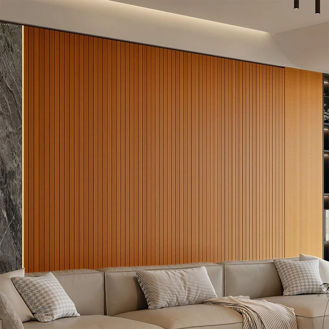 Alt view image 2 of 7 - Peel and Stick PVC Slat Wall Panel 236"x15.75" Self-Adhesive Thick Faux Walnut Wood Grain Wallpaper Panel 3D Soundproof Wall Panels for Walls & Ceilings