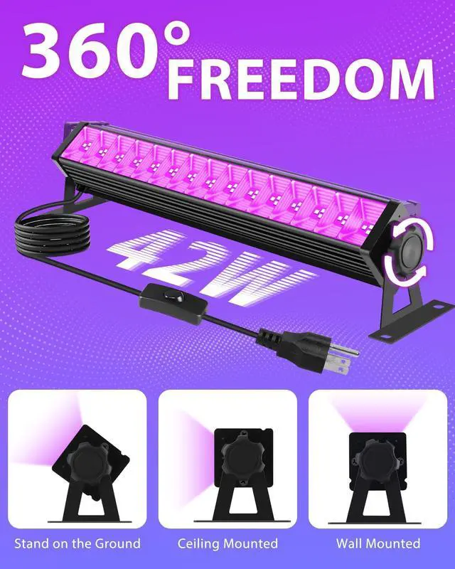 Alt view image 5 of 7 - 42W LED Black Light Bar for Halloween, Glow in the Dark Party, 10 Pack Blacklight Flood Light with Plug+Switch+5.9ft Cord, Light Up 24x24ft, Fluorescentn Poster, Bedroom, Game Room, Body Paint