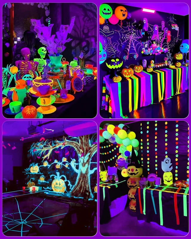 Alt view image 7 of 7 - 42W LED Black Light Bar for Halloween, Glow in the Dark Party, 10 Pack Blacklight Flood Light with Plug+Switch+5.9ft Cord, Light Up 24x24ft, Fluorescentn Poster, Bedroom, Game Room, Body Paint