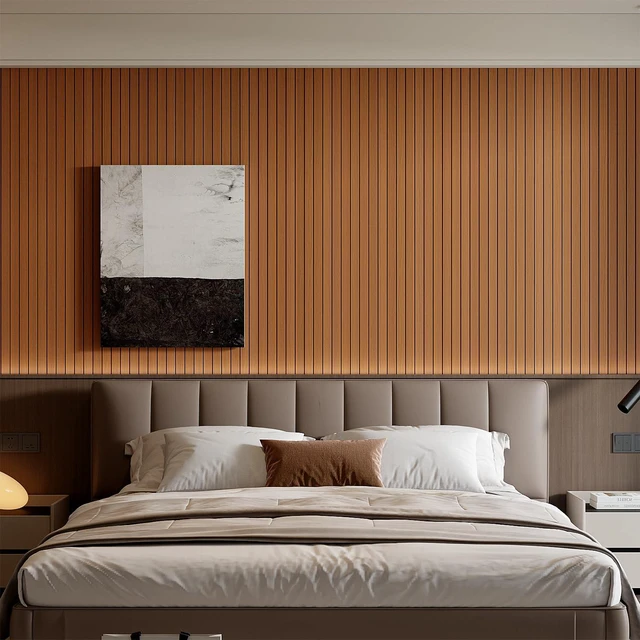 Alt view image 4 of 7 - Peel and Stick PVC Slat Wall Panel 236"x15.75" Self-Adhesive Thick Faux Walnut Wood Grain Wallpaper Panel 3D Soundproof Wall Panels for Walls & Ceilings