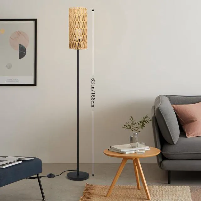 Alt view image 2 of 7 - 2 Pack Smart Floor Lamp for Living Room,Gaming - Remote, Timer Floor lamp with Remote, APP Control & RGB Standing lamp with Hand-Worked Rattan Shade Bluetooth Bulb Included