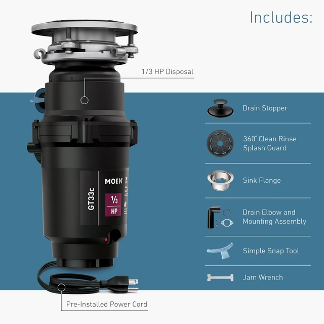 Alt view image 5 of 7 - GT33C Lite Series 1/3 Horsepower Continous Feed Garbage Disposal featuring Fast Track Technology, Power Cord Included
