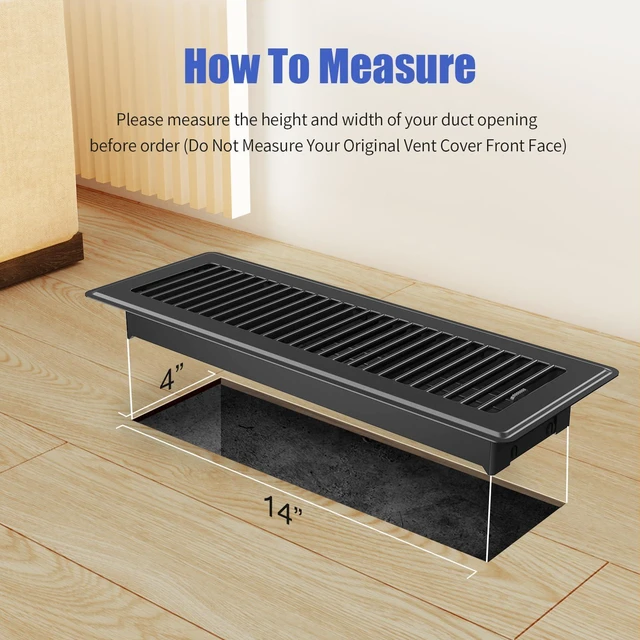Alt view image 2 of 7 - 4x14 Floor Register, 6 Pack Vent Covers for Home Floor and Sidewall, Black Heavy Duty Steel Walkable Floor Vents, Rust-Proof & Adjustable Quiet Airflow Floor Vent Covers, Fits 4" x 14" Duct Openings