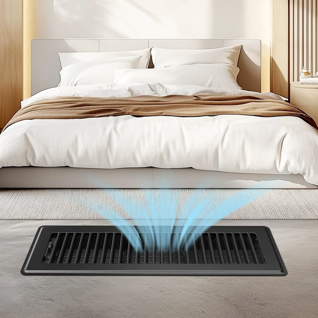 Alt view image 4 of 7 - 4x14 Floor Register, 6 Pack Vent Covers for Home Floor and Sidewall, Black Heavy Duty Steel Walkable Floor Vents, Rust-Proof & Adjustable Quiet Airflow Floor Vent Covers, Fits 4" x 14" Duct Openings