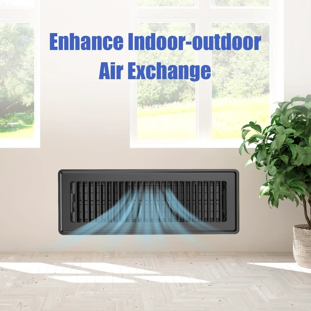 Alt view image 6 of 7 - 4x14 Floor Register, 6 Pack Vent Covers for Home Floor and Sidewall, Black Heavy Duty Steel Walkable Floor Vents, Rust-Proof & Adjustable Quiet Airflow Floor Vent Covers, Fits 4" x 14" Duct Openings