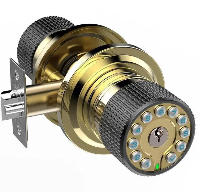 Main image of Smart Door Knob with Keypad and Key,Keyless Entry Door Lock with Rubber Grip, Auto Lock,50 User Code,Waterproof, Easy to Install and Program for Bedroom Garage Office Gate (Golden)