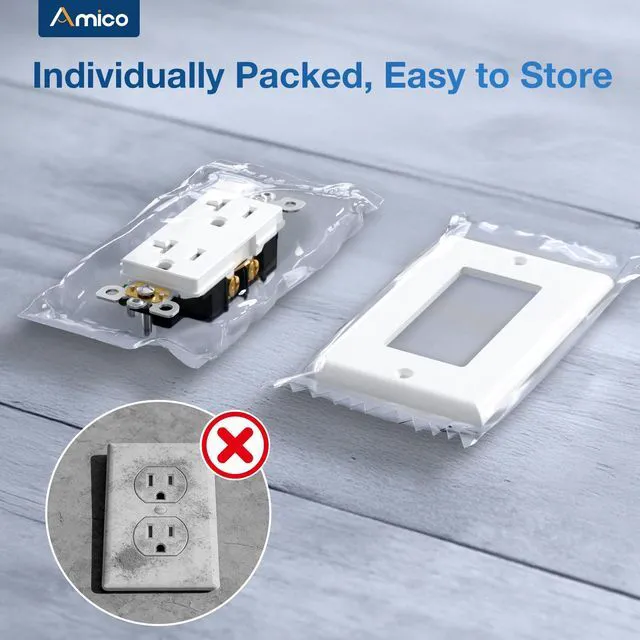 Alt view image 5 of 7 - 50 Pack 20 Amp Tamper Resistant Wall Outlets UL Listed Decorator Electrical Receptacles with Wall Plates, 125V/1875W Electrical Outlets for Home, Office & Commercial Use, White
