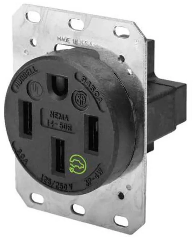 Main image of HBL9450A Straight Blade Device Receptacle, RTP, Industrial Grade, 3-Pole 4-Wire Grounding, 50A 125/250V, 14-50R