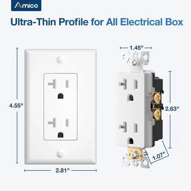 Alt view image 7 of 7 - 50 Pack 20 Amp Tamper Resistant Wall Outlets UL Listed Decorator Electrical Receptacles with Wall Plates, 125V/1875W Electrical Outlets for Home, Office & Commercial Use, White