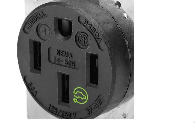 Alt view image 2 of 3 - HBL9450A Straight Blade Device Receptacle, RTP, Industrial Grade, 3-Pole 4-Wire Grounding, 50A 125/250V, 14-50R