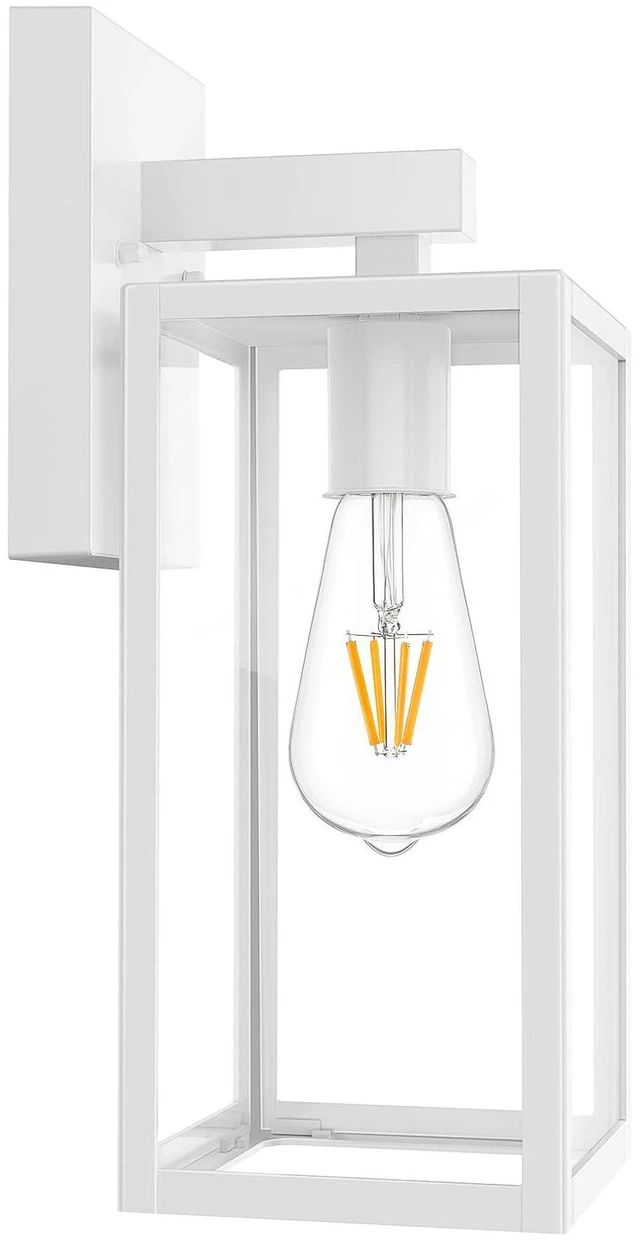 Main image of Outdoor Wall Light Fixture, Exterior Waterproof Wall Lantern Porch Wall Sconce White, Anti-Rust, E26 Socket, Clear Glass, Outside Wall Mount Light, Front Door Lighting for Patio Garage