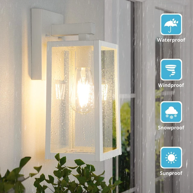 Alt view image 4 of 7 - Outdoor Wall Light Fixtures, Exterior Waterproof Wall Lanterns Large White Porch Wall Lights, Anti-Rust, E26 Socket, Clear Glass Outside Wall Mount Sconces, Front Door Lighting, 2 Pack
