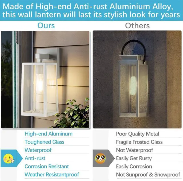 Alt view image 5 of 7 - Outdoor Wall Light Fixtures, Exterior Waterproof Wall Lanterns Large White Porch Wall Lights, Anti-Rust, E26 Socket, Clear Glass Outside Wall Mount Sconces, Front Door Lighting, 2 Pack