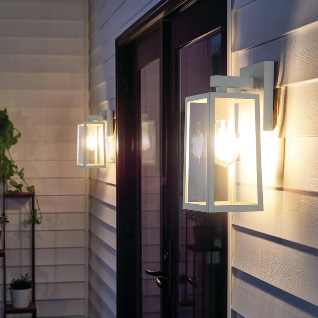 Alt view image 4 of 7 - Outdoor Wall Light Fixture, Exterior Waterproof Wall Lantern Porch Wall Sconce White, Anti-Rust, E26 Socket, Clear Glass, Outside Wall Mount Light, Front Door Lighting for Patio Garage