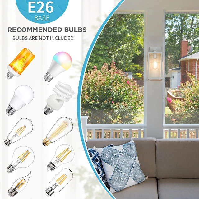 Alt view image 3 of 7 - Outdoor Wall Light Fixtures, Exterior Waterproof Wall Lanterns Large White Porch Wall Lights, Anti-Rust, E26 Socket, Clear Glass Outside Wall Mount Sconces, Front Door Lighting, 2 Pack