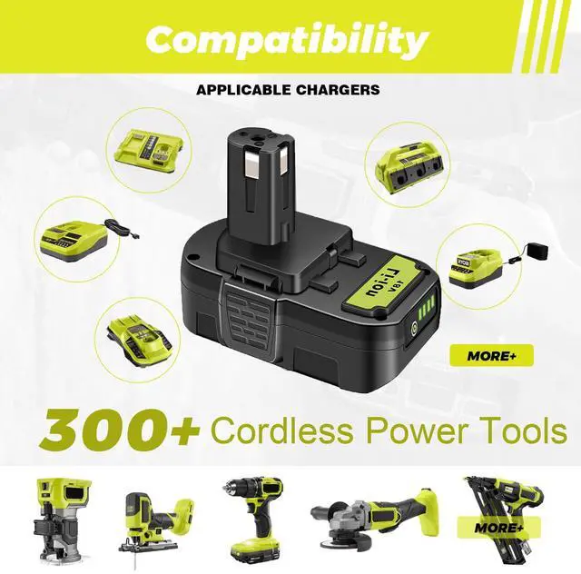 Alt view image 2 of 7 - 2Pack P103 3.0Ah Replacement for Ryobi 18V Battery and Charger Combo Compatible with Ryobi 18V ONE+ Cordless Tools