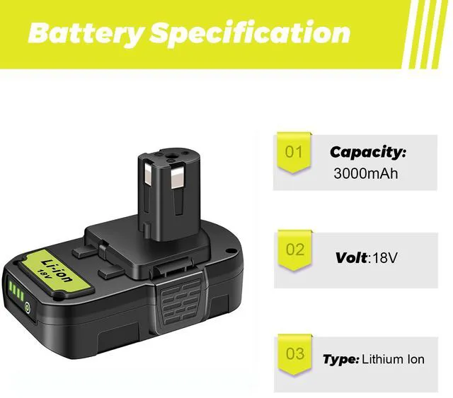 Alt view image 3 of 7 - 2Pack P103 3.0Ah Replacement for Ryobi 18V Battery and Charger Combo Compatible with Ryobi 18V ONE+ Cordless Tools