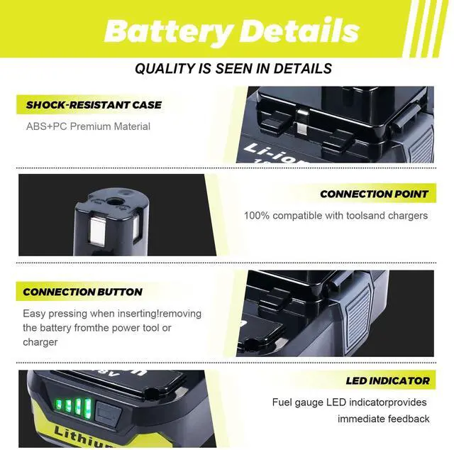 Alt view image 5 of 7 - 2Pack P103 3.0Ah Replacement for Ryobi 18V Battery and Charger Combo Compatible with Ryobi 18V ONE+ Cordless Tools