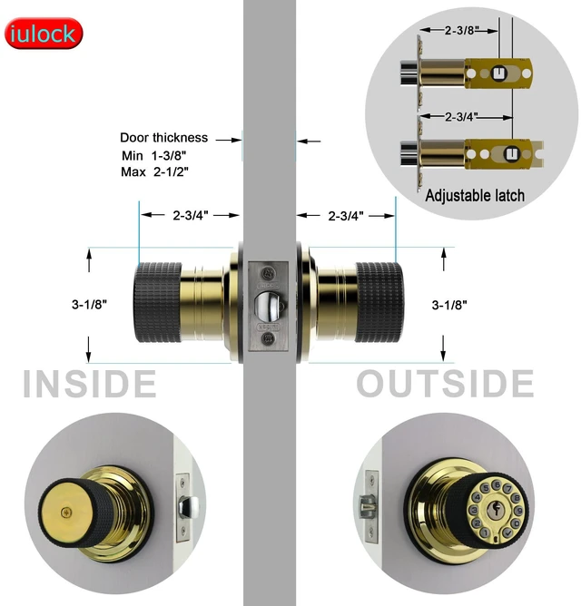 Alt view image 4 of 5 - Smart Door Knob with Keypad and Key,Keyless Entry Door Lock with Rubber Grip, Auto Lock,50 User Code,Waterproof, Easy to Install and Program for Bedroom Garage Office Gate (Golden)