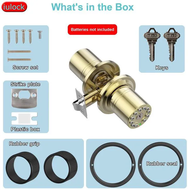 Alt view image 5 of 5 - Smart Door Knob with Keypad and Key,Keyless Entry Door Lock with Rubber Grip, Auto Lock,50 User Code,Waterproof, Easy to Install and Program for Bedroom Garage Office Gate (Golden)