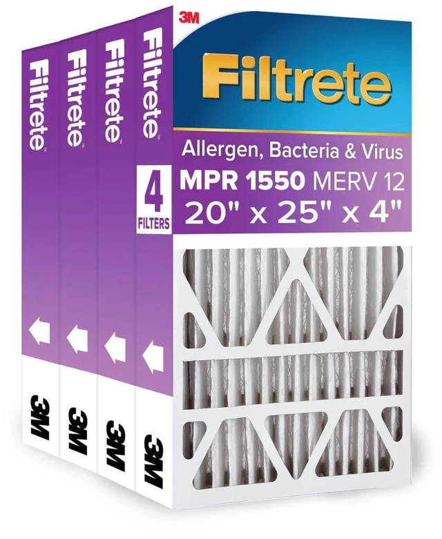 Main image of 20x25x4(SlimFit), AC Furnace Air Filter, MPR 1550 DP, Healthy Living Ultra Allergen Deep Pleat, 4-Pack, Fits Lennox & Honeywell Devices (exact dimensions 19.5 x 24.5 x 3.75)
