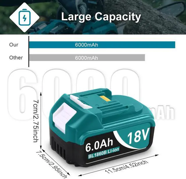 Alt view image 3 of 7 - 2Pack 18-Volt Replace for Makita 18V Battery BL1860B, Replacement Batteries Compatible with Makita BL1860 BL1820 1830B 1840B 1850B, Fit with Original makita 18V Battery Chargers