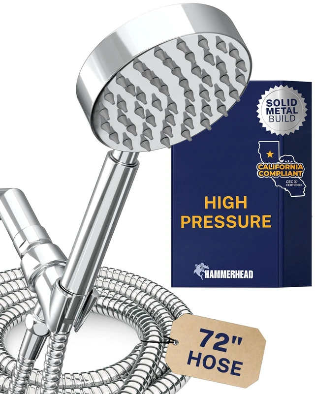 Main image of ® Solid Metal LOW FLOW Handheld Shower Head with Hose and Brass Holder - CHROME Water Saving 1.75 GPM Detachable Shower Head - Adjustable Shower Wand Bracket & 6ft Hose